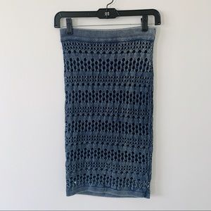 Bar III Blue Fishnet Knee Length Pencil Skirt  XXS